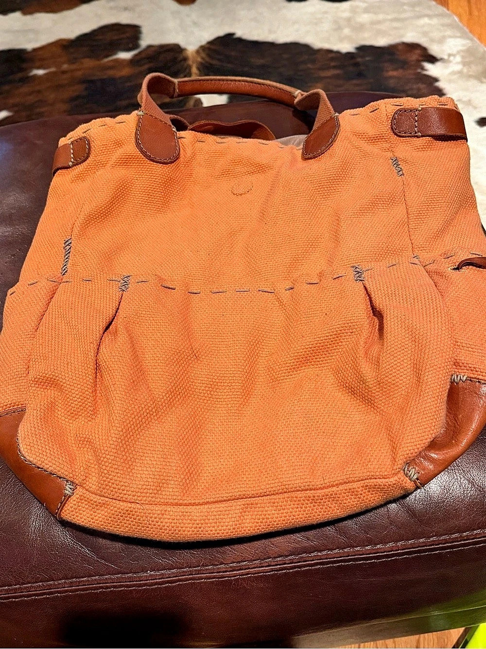 Lucky Brand Canvas Tote Bag in Orange & Brown